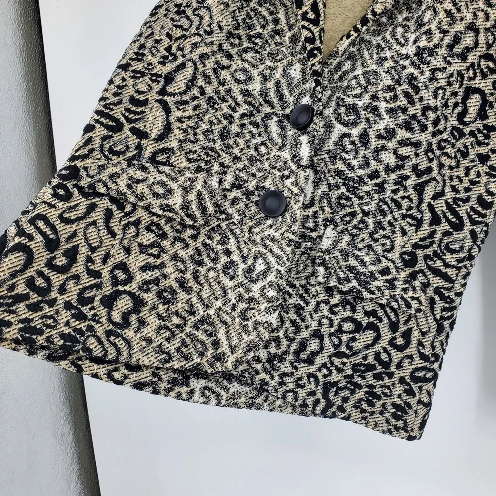 Frank Walder Leopard Print Blazer‎ Women Beige Black Button Front Jacket Size 12